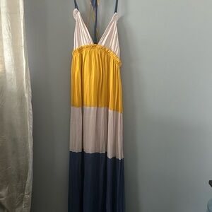 Colorblock Maxi Dress in Yellow, White, and Blue